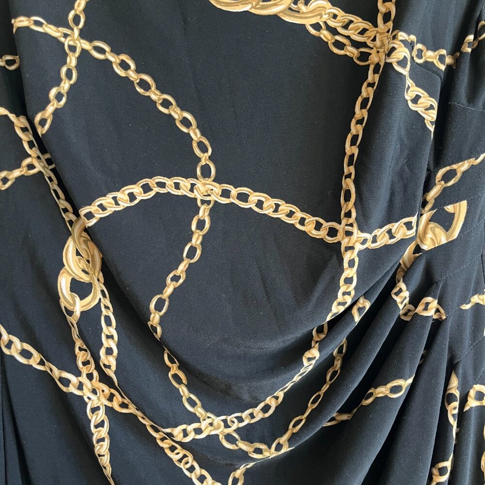 Lauren Ralph Lauren Dress Women sz 6 Black Gold Chain Print Classic Old Money - Picture 3 of 10